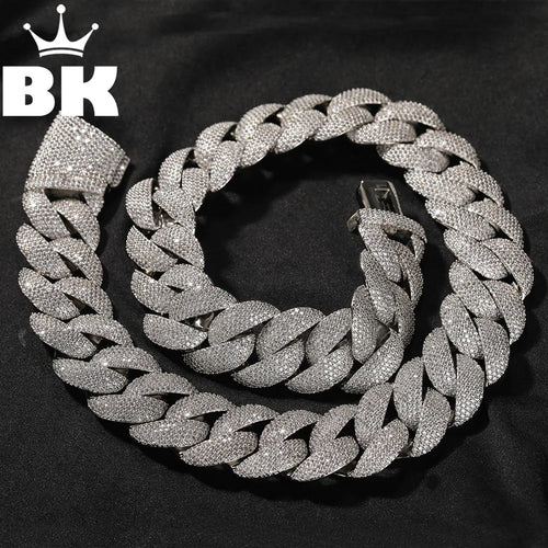 THE BLING KING 24MM Heavy Bubble Cuban Chain Necklace For Men Micro Paved Cubic Zirconia Deluxe Choker Rock Hip Hop