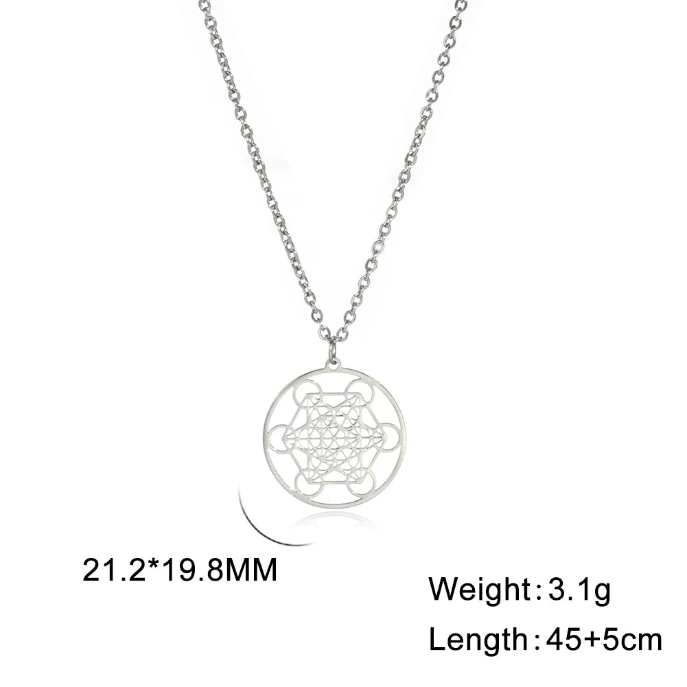 LIKGREAT Angel Seal Archangel Metatron Cube Necklace for Men Women Geometry Stainless Steel Pendants Amulet Spiritual