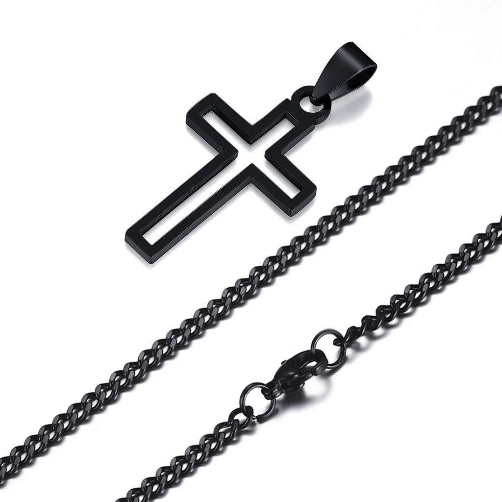 Casual Hollow Cross Necklaces for Men Boys,Waterproof Stainless Steel Cross Pendant Necklace,Religious Faith Prayer Jewelry Gift