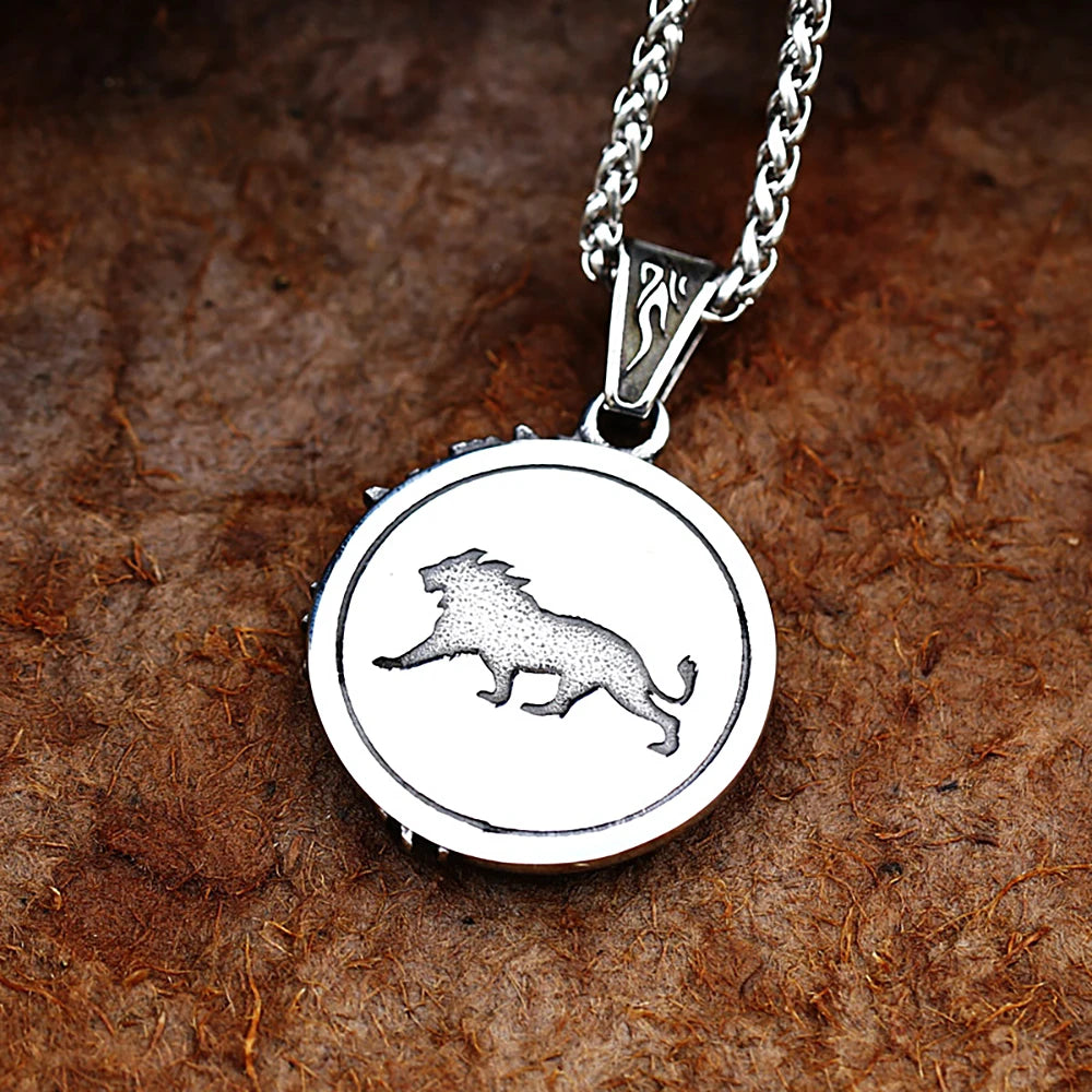 Vintage Viking Wolf Pendant Necklaces For Men Punk Street Rock Nordic Stainless Steel Odin Wolf Head Necklace Fashion Jewelry
