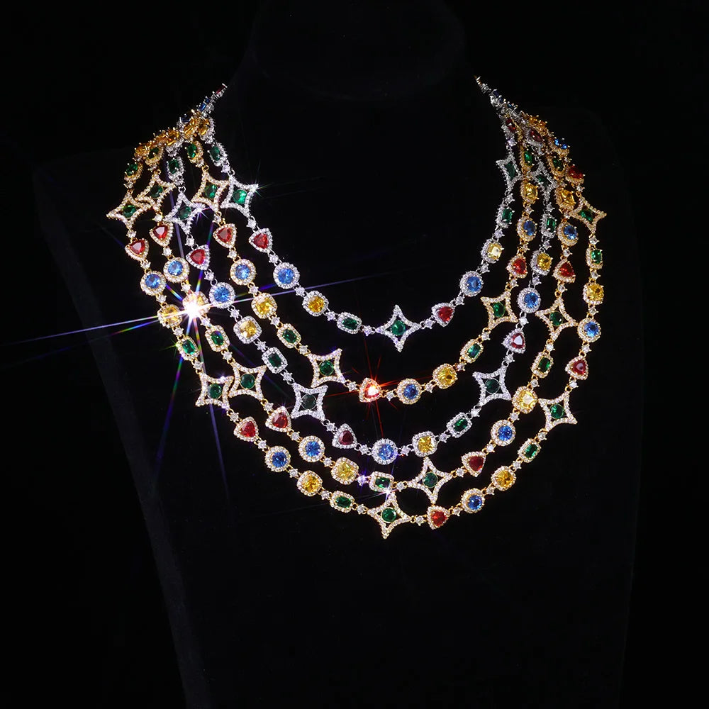 Iced Out Chain Necklace Stainless Steel Multicolor