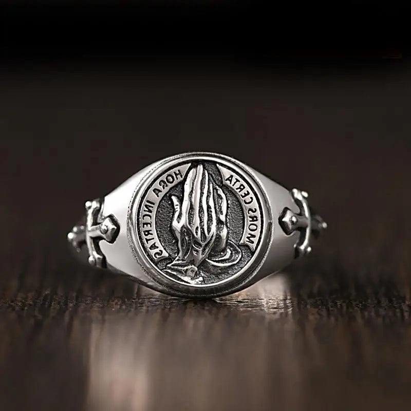 Praying Hands Gothic Punk Ring, Silver-Tone — Zinc Alloy