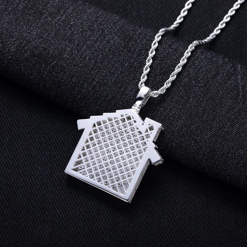 Iced Out House Pendant — 14K Gold