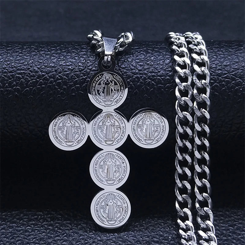 Saint Benedict Cross Pendant Necklace — Gold-Tone