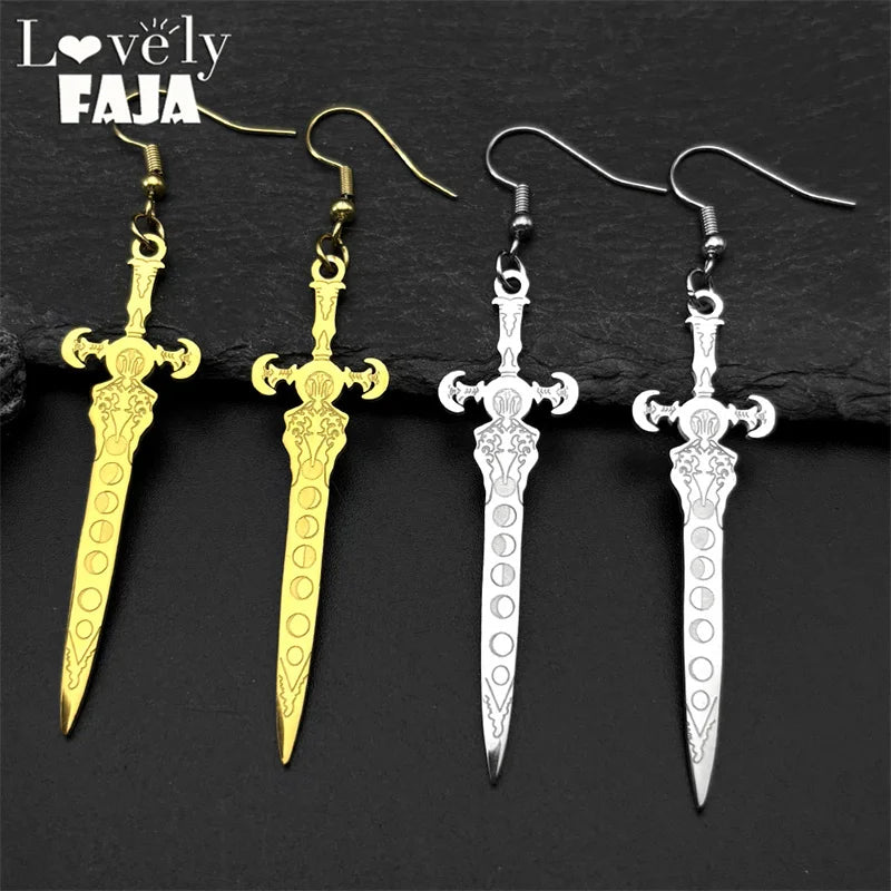 Cross Viking Steel Earrings Vintage Lunar Phase