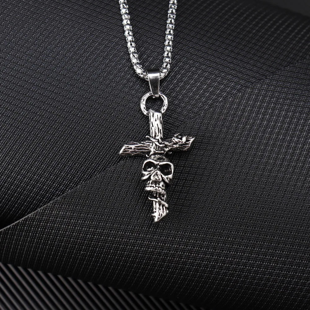 Death Skull Cross Pendant Necklace — Gothic