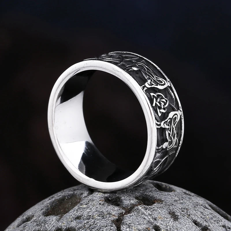 Fashion Vintage 2023 New Men's 316L Stainlesssteel Rings Good Odin Celtic Knot And Wolf Ring Amulet Animal Jewelry