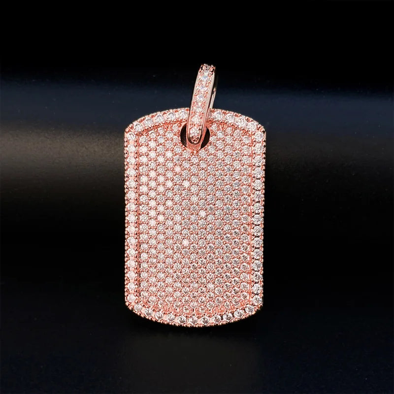 Iced Out Dog Tag Pendant Necklace — Gold