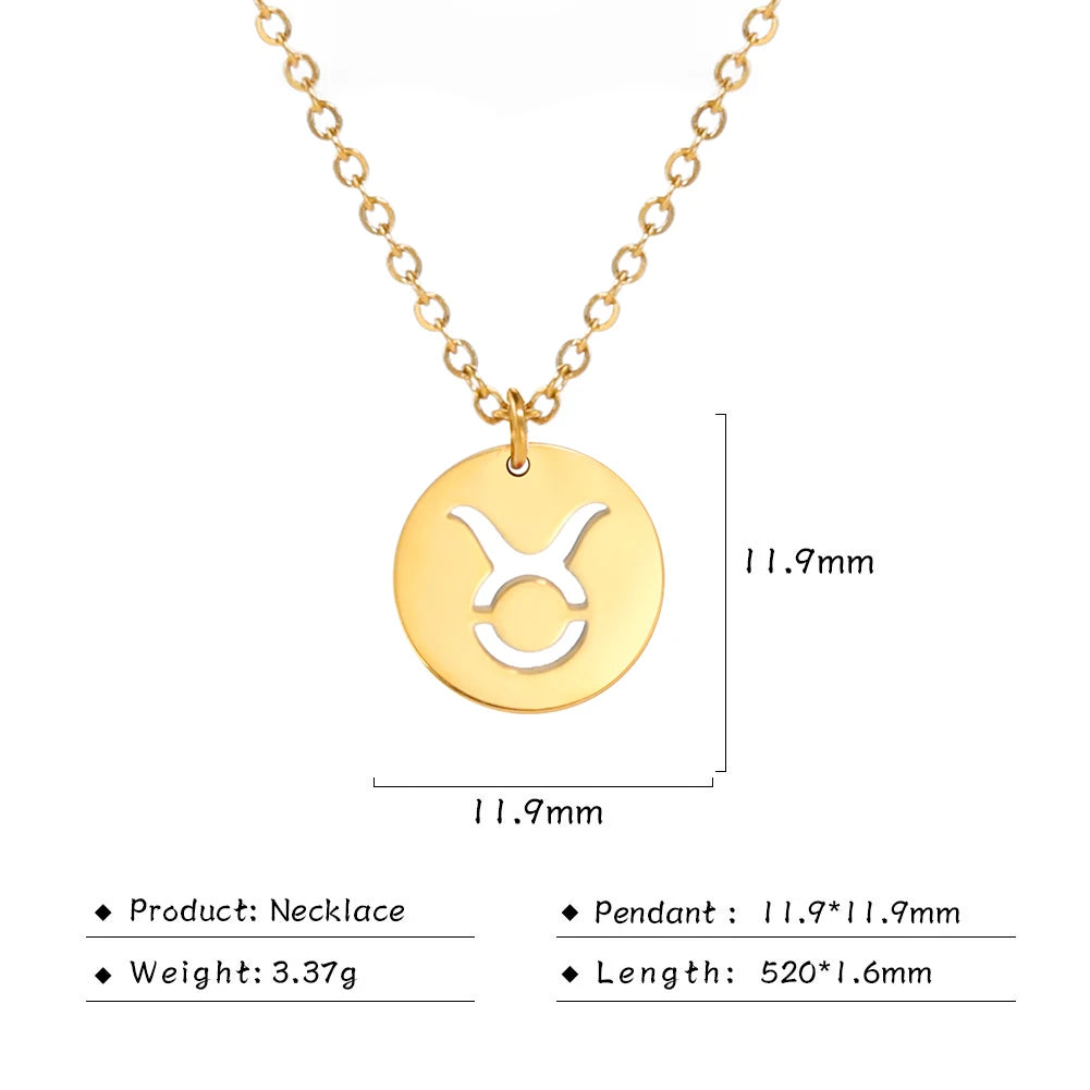 Kkjoy Stainless Steel Star Zodiac Sign Necklaces 12 Constellation Choker Pendants Necklace Aries Libra Leo Collier Birthday Gift
