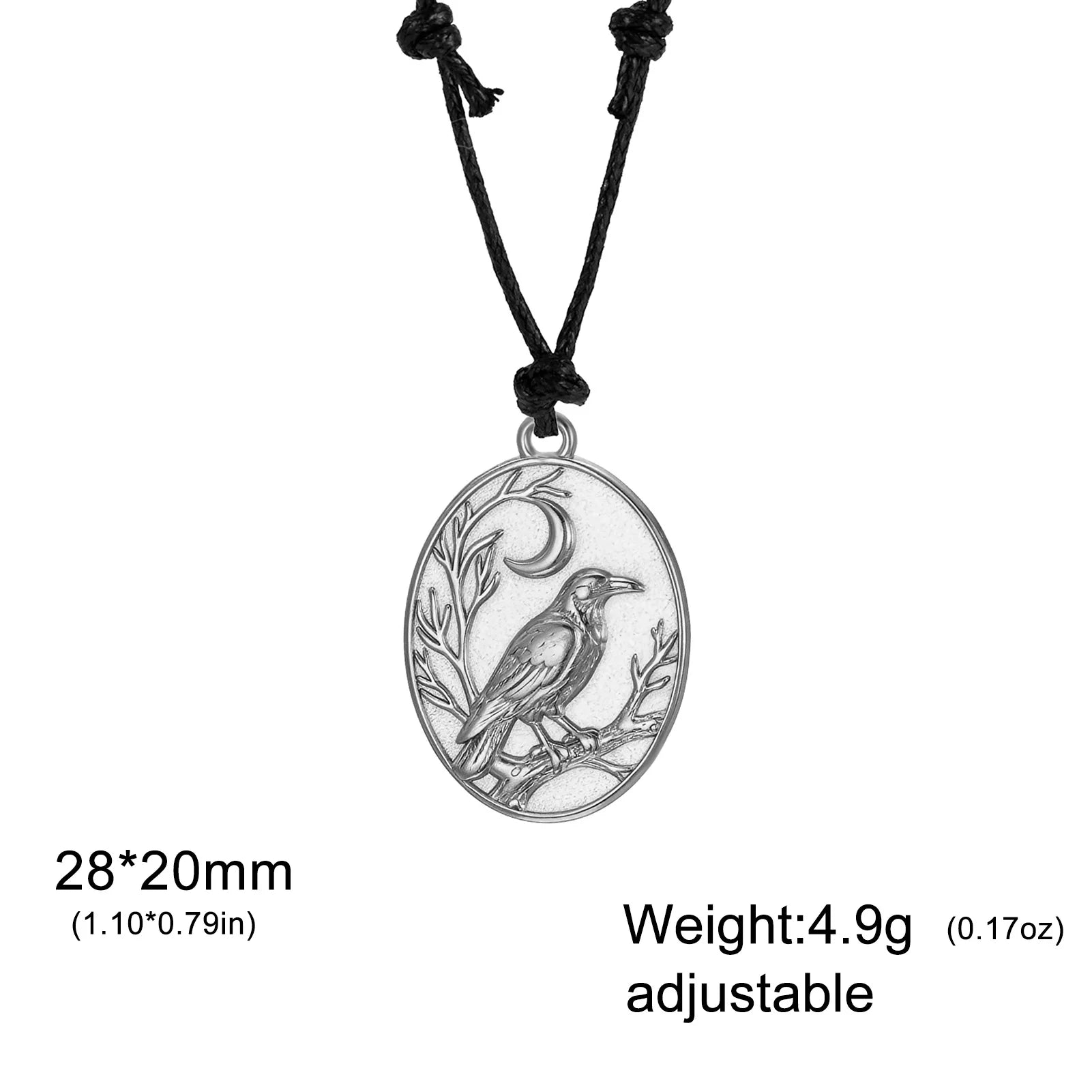 Skyrim Raven Crescent Moon Oval Pendant Necklace Stainless Steel Gothic Witchcraft Amulet Neck Chain for Men Women Jewelry Gift