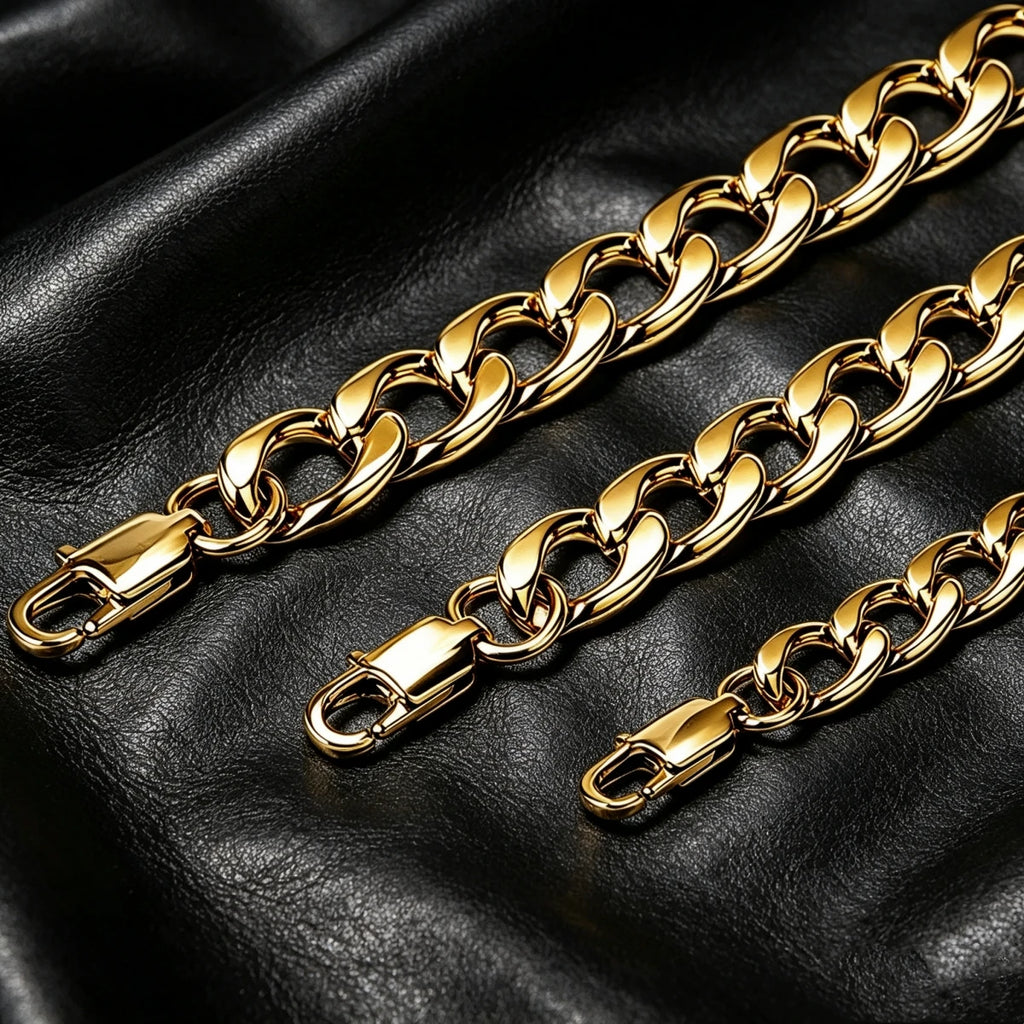 HNSP PVD Gold Plated 316L Stainless Steel Cuban Link Chain Necklace For Men Multi Size Thick Curb Chain Waterproof