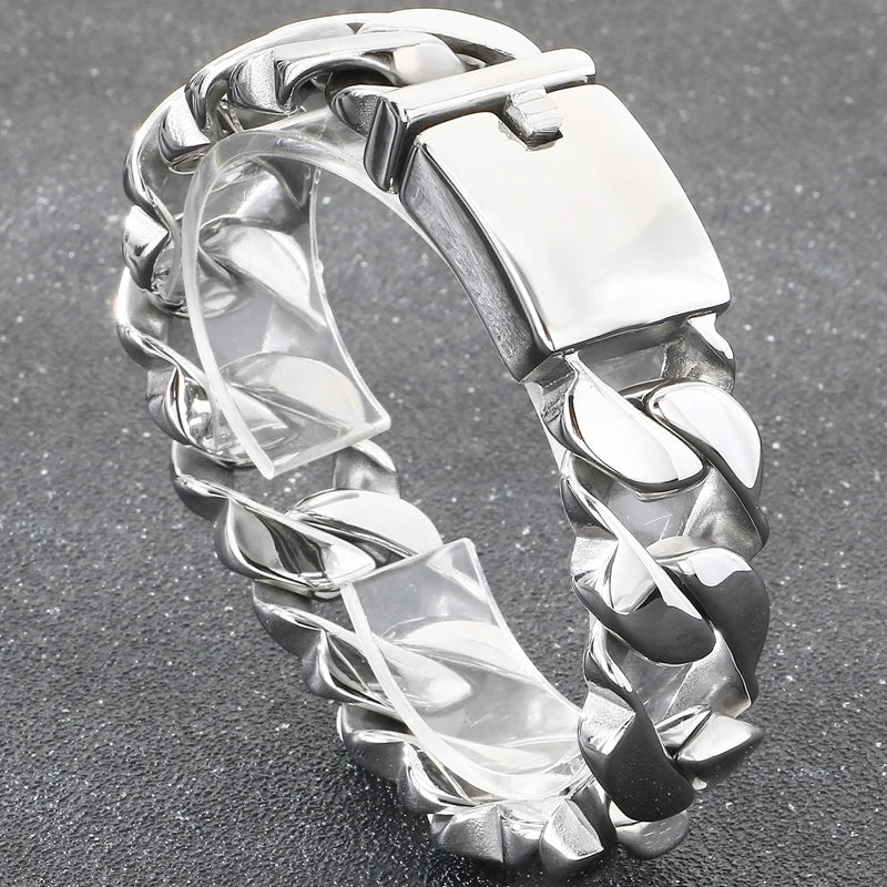 Polished Stainless Steel On Hand Accessories 20MM Wide Iron Men's Bracelet for Man Waterproof Gold Color Men‘s Jewelry