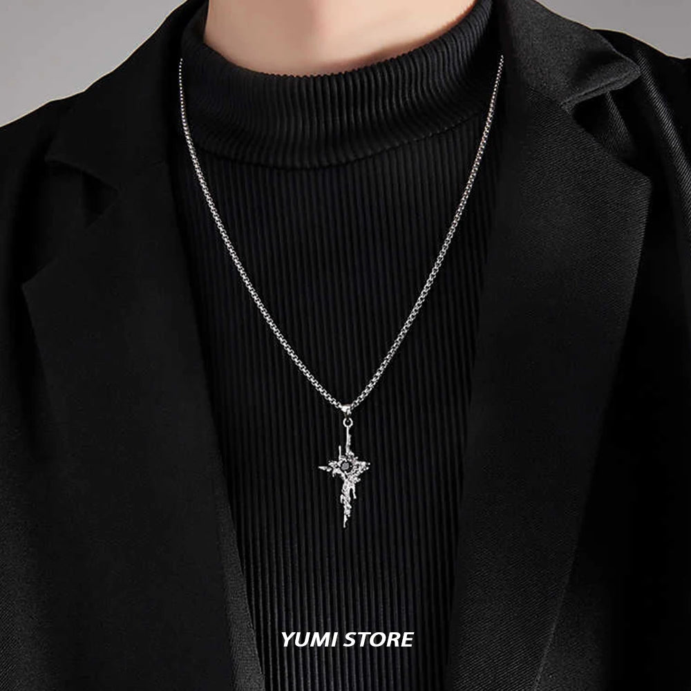 Hip Hop Lava Cross Pendant Necklace For Man Woman Non Fading Titanium Steel Pendant Clavicle Sweater Chain New Couple Jewelry