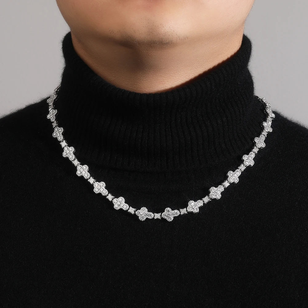 THE BLING KING Iced Out Cross Star Link Chain Baguettecz Cubic Zirconia Cross Pendant Necklace Charm Fashion Hiphop Jewelry