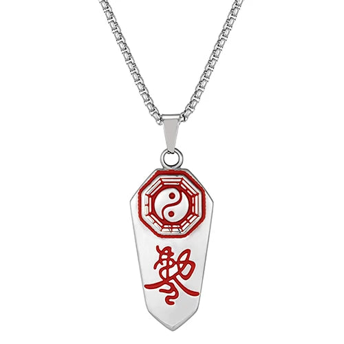 Yin Yang Runes Amulet Pendant Necklace — Two-Tone Sweater Chain