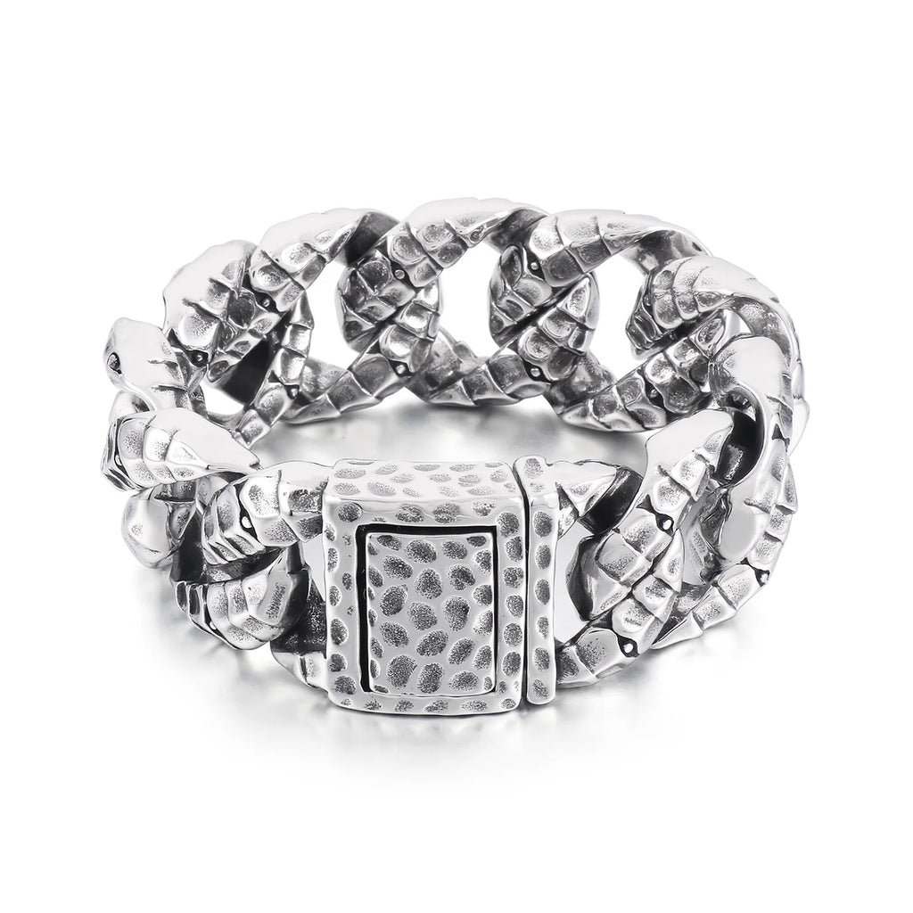 30mm Stainless Steel Dragon Heavy Curb Bracelet for Men Vintage Foundry Armor Tapping Pattern Cuban Male Bangle Jewelry