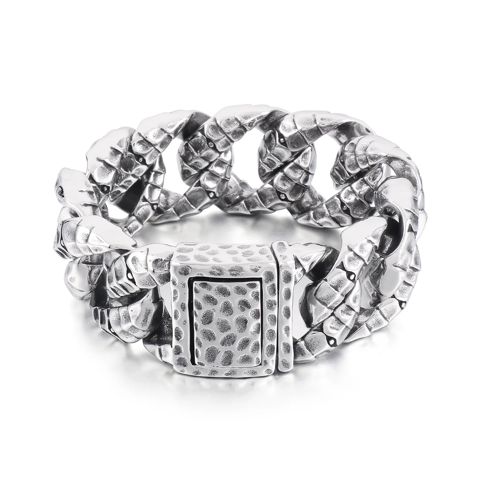 30mm Stainless Steel Dragon Heavy Curb Bracelet for Men Vintage Foundry Armor Tapping Pattern Cuban Male Bangle Jewelry