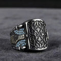 European and American new fashion armor shield shape retro engraved flip men's ring
