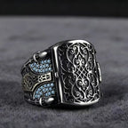 European and American new fashion armor shield shape retro engraved flip men's ring