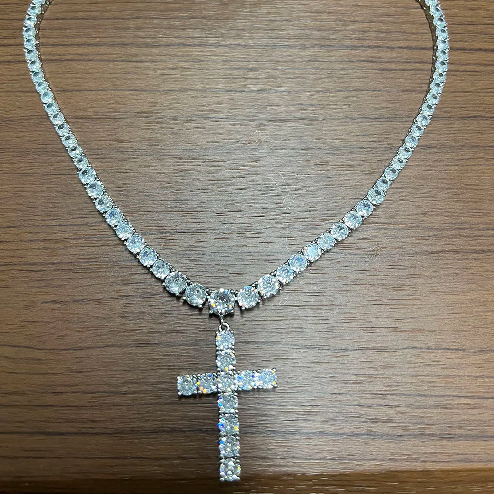 UWIN Tennis Chain With Cross Full Iced Out CZ Cubic Zircon Fashion Luxurious Choker HipHop Jewelry