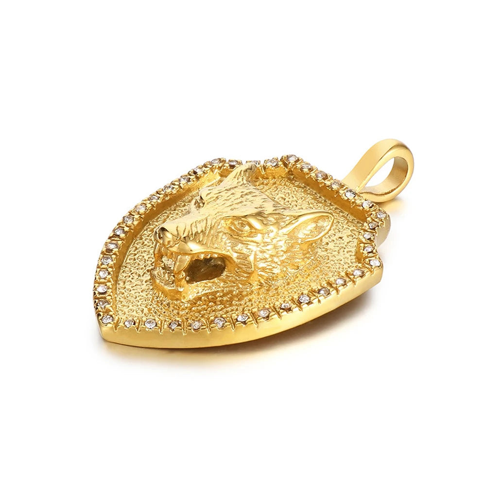 Lion Head Shield Pendant Necklace — Stainless Steel