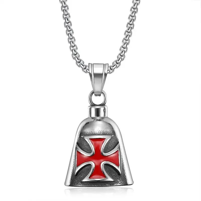 Pirate Skull Moto Bell Pendant Necklace — Gothic Motorcycle Rider