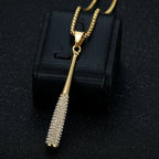 Iced Out Baseball Bat Pendant Necklace — Two-Tone Steel
