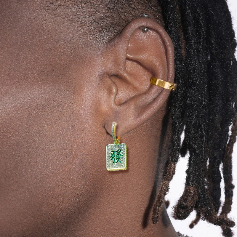 Iced Out Mahjong Dangle Earrings CZ