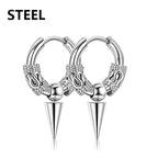 Feather Dangle Huggie Hoop Earrings for Men — Stainless Steel