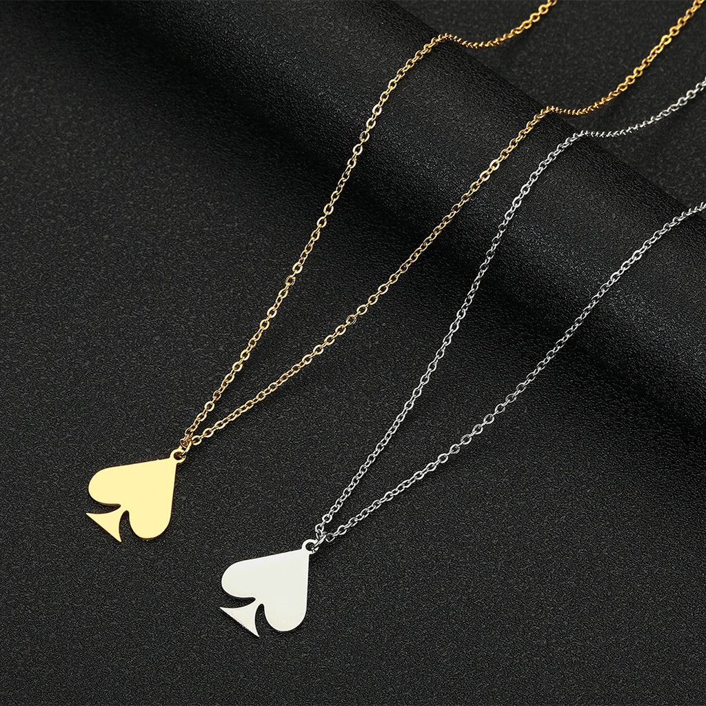 Kinitial Stainless Steel Necklaces Dainty Jewelry Playing Card Hearts Poker Spade Pendant Necklace Party Gift