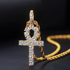 Gold Iced Out Cross Ankh Pendant Necklace