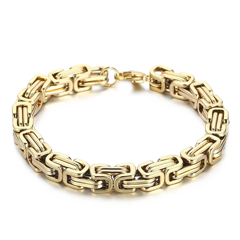 Fongten 4/5/6/8mm Byzantium Bracelet For Men Stainless Steel Box Chain Wirstband Charm Men Bangle Bracelets Jewelry