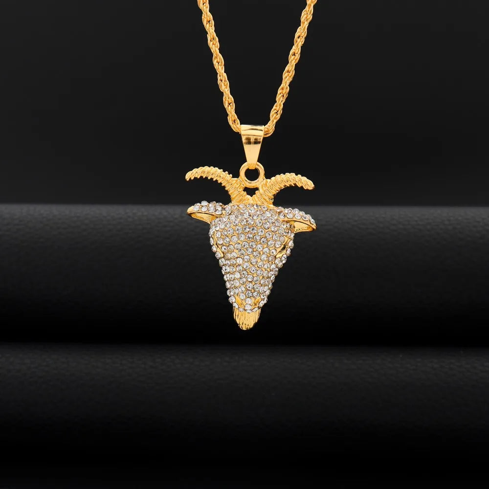 Hollow Goat Animal Pendant Necklace — Two-Tone, Silver & Gold