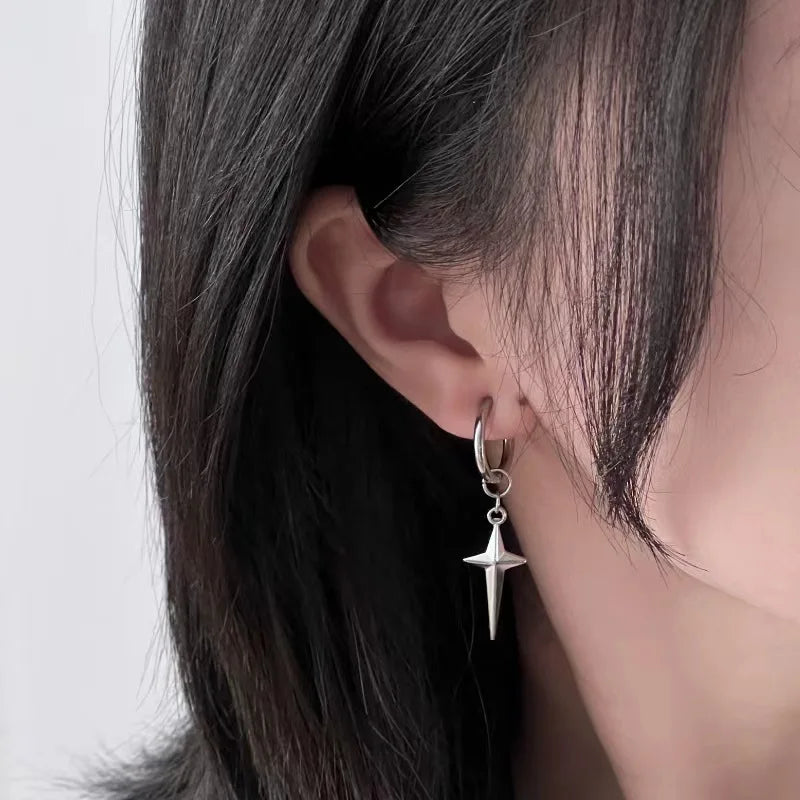 Punk Earring Mens Cross Single Spike Stainless Steel Stud Earrings Guys Jewelry Rock Hip Hop Party Jewelry Unisex