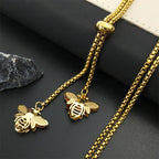 Bee Gold Statement Long Necklace — Stainless Steel