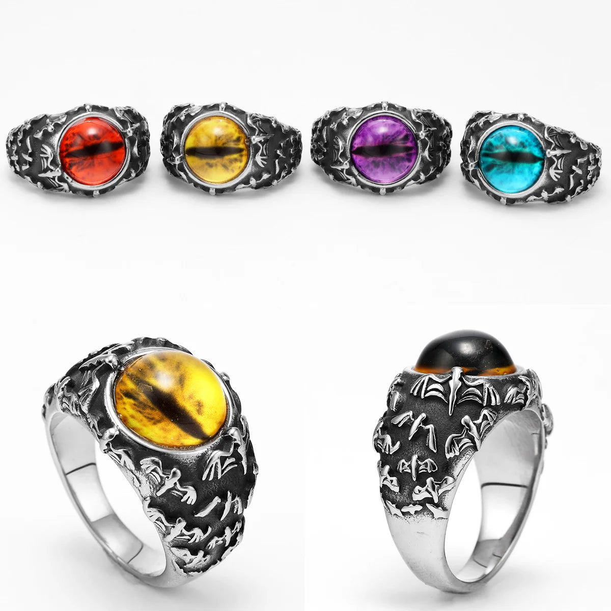 Evil Eye Gemstone Ring — Stainless Steel