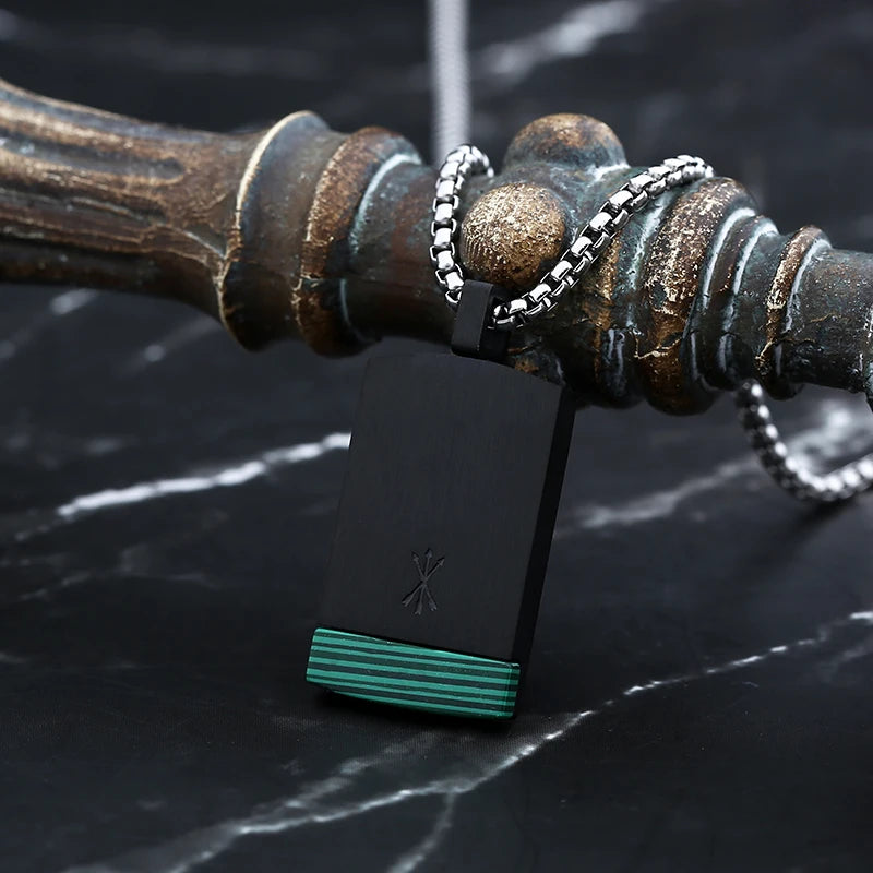 Cool 316L Stainless Steel Fashion Rectangle Black Colour With Stone Pendant Necklace For Man Women Party Gift Fashion Jewelry