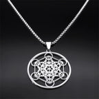 Yoga Hindu Buddhism 7 Chakra Stainless Steel Necklace Sacred Geometry Angel Seal Metatron Symbol Necklace Jewelry