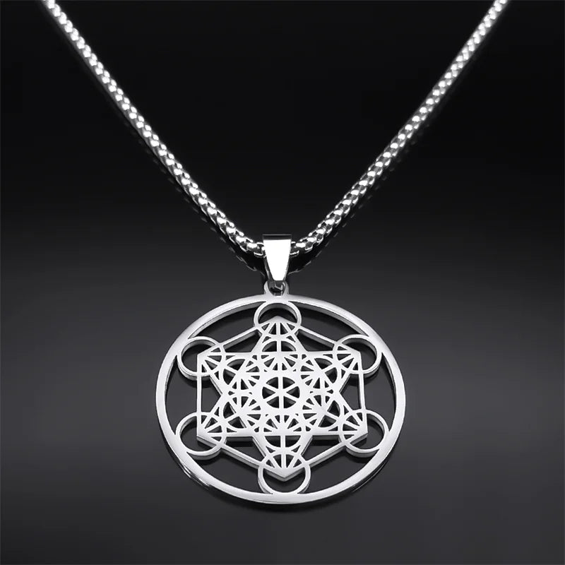 Yoga Hindu Buddhism 7 Chakra Stainless Steel Necklace Sacred Geometry Angel Seal Metatron Symbol Necklace Jewelry