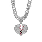Men Hip Hop Heart Broke Pendant Necklace13mm Miami Cuban Chain HipHop Iced Out Bling Broken Heart Necklace Fashion Charm Jewelry