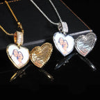 Iced Out Heart Photo Pendant Necklace