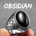 Vintage Black Turquoise Carved Men Rings Stainless Steel Punk Rock Luxury Fashion Jewelry Accessories For Women Gift Wholesale