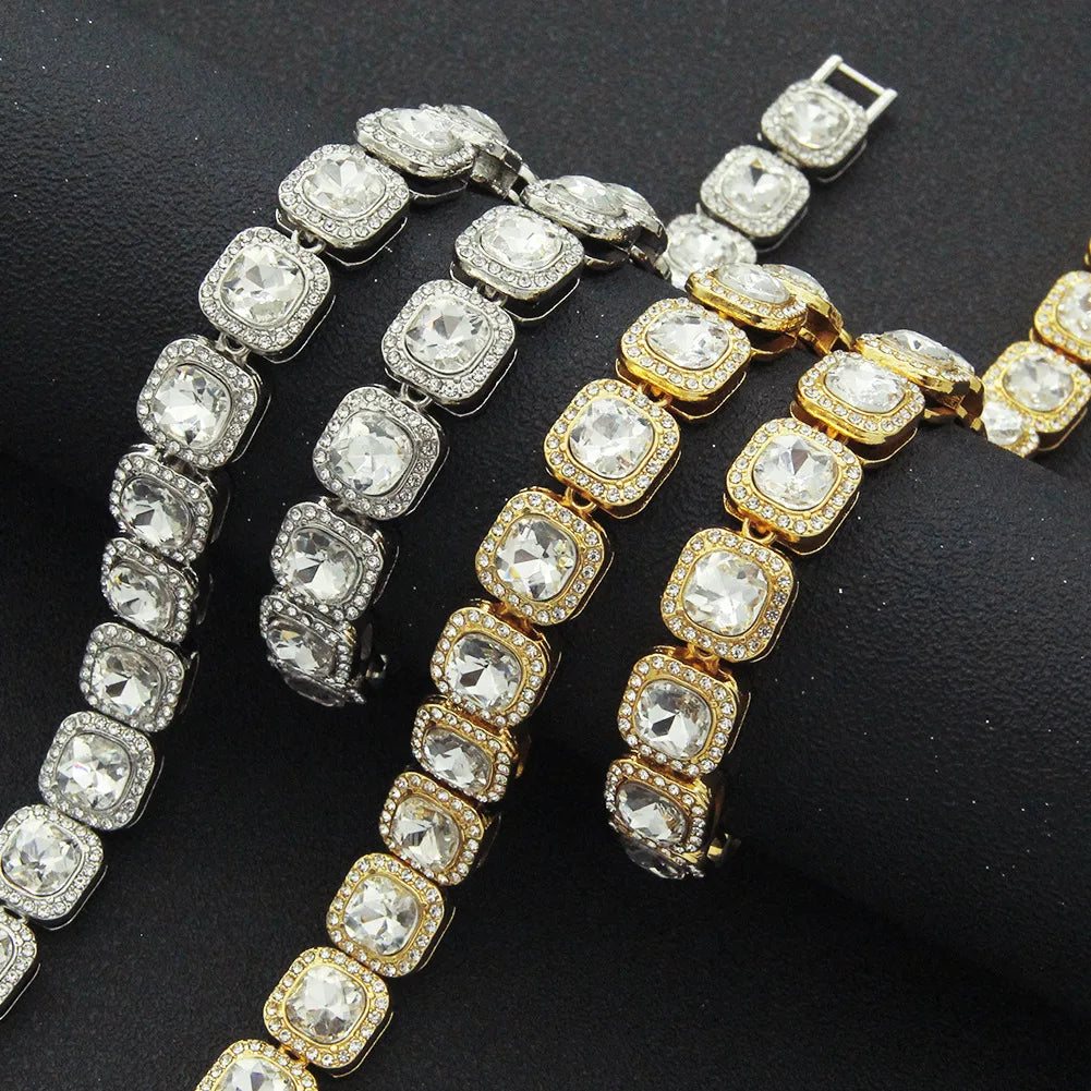 HNSP 12MM Ice Chain Necklace Bracelet For Men Women Neck Hip Hop Tennis Chain Jewelry Accessories