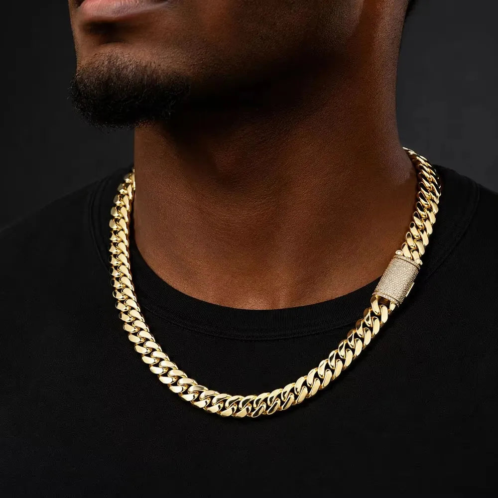 NY Hip Hop Bling Miami Cuban Link Necklace Bracelet For Men 8/12/15/20MM Brass Zircon Fashion Jewelry Party Gift