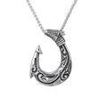 Tribal Swirl Fish Hook Stainless Steel Pendant Necklace Coastal Protective Marine Themed  Men Fishing Beach Casual Holiday Gift