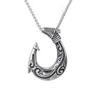 Tribal Swirl Fish Hook Stainless Steel Pendant Necklace Coastal Protective Marine Themed  Men Fishing Beach Casual Holiday Gift