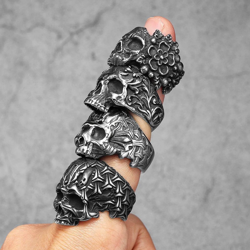 Flower Skull Ring Black — Stainless Steel