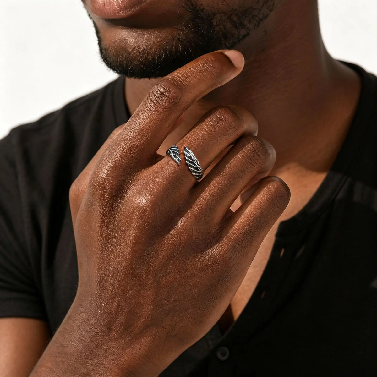 Punk Wings Ring for Men,Vintage Stainless Steel Open Adjustbale Ring,Hip Hop Jewelry for Daily Wear Party Gift