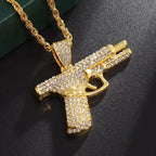 Crystal Pistol Pendant Necklace — Iced Out Two-Tone Street Chain