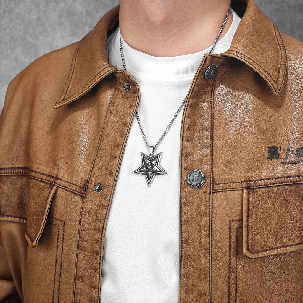 Star Pentagram Pendant Necklace Stainless Steel